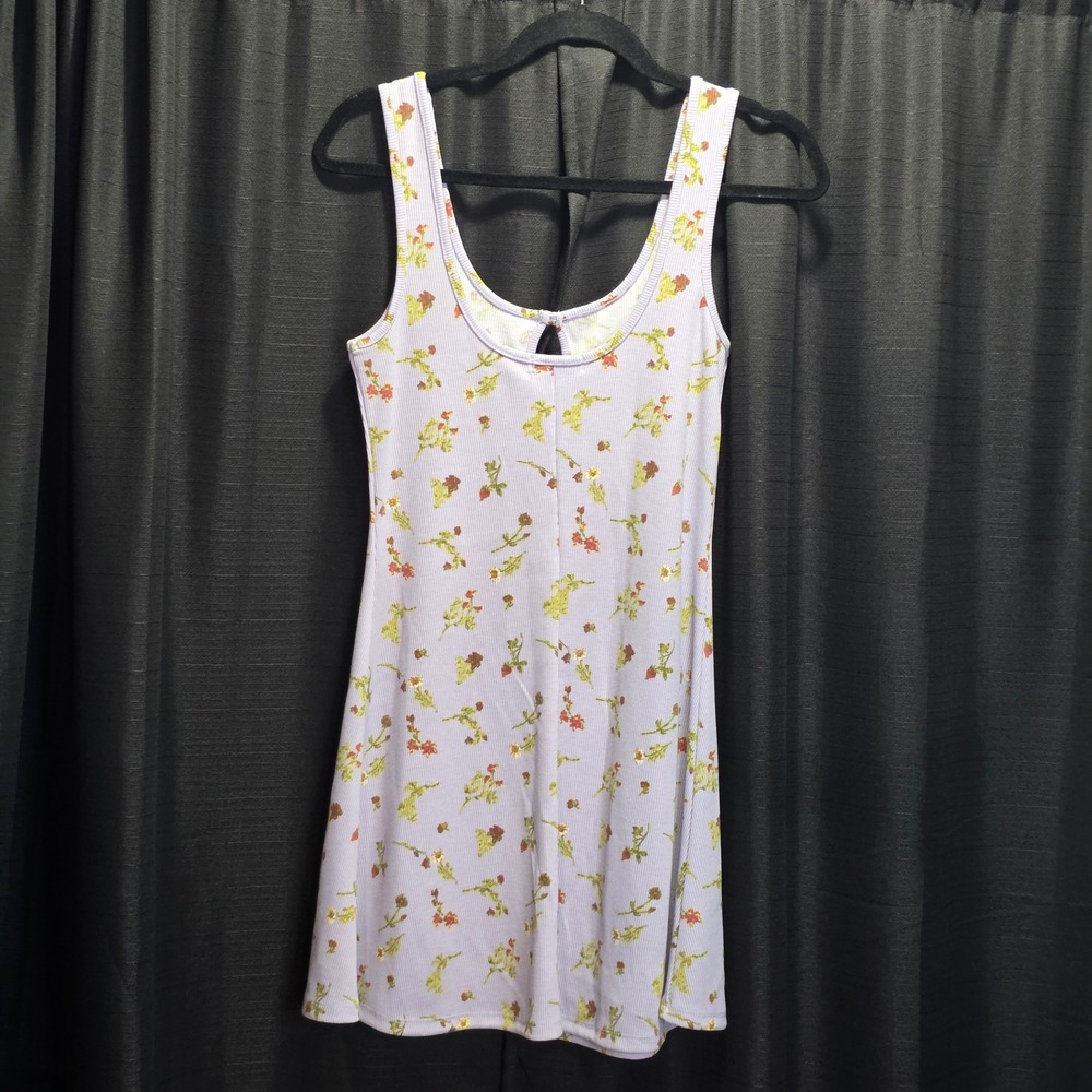 Stitch & Pine‎ Lavender Floral Ribbed Keyhole Mini Tank Dress Small J19685VICT